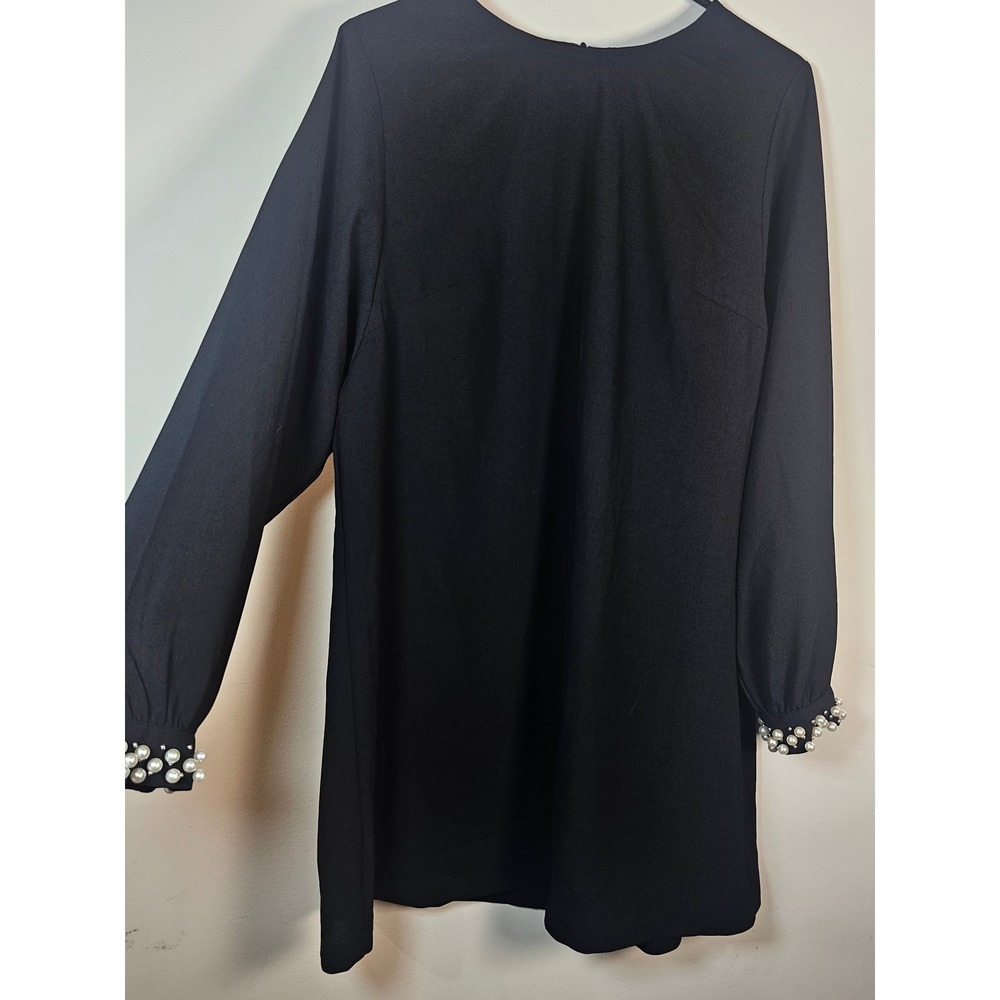 HM Black Pearl Cuff Long Sleeve Shift Dress Round Neck Mini Size 10 - Picture 2 of 8